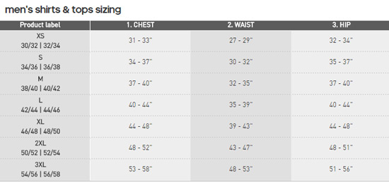 adidas Mens Tops Sizing