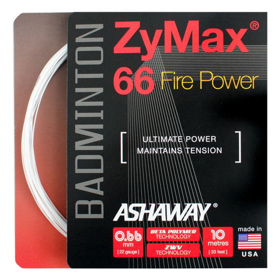 Ashaway ZyMax Fire 66 Power (White) Badminton Racket String Set