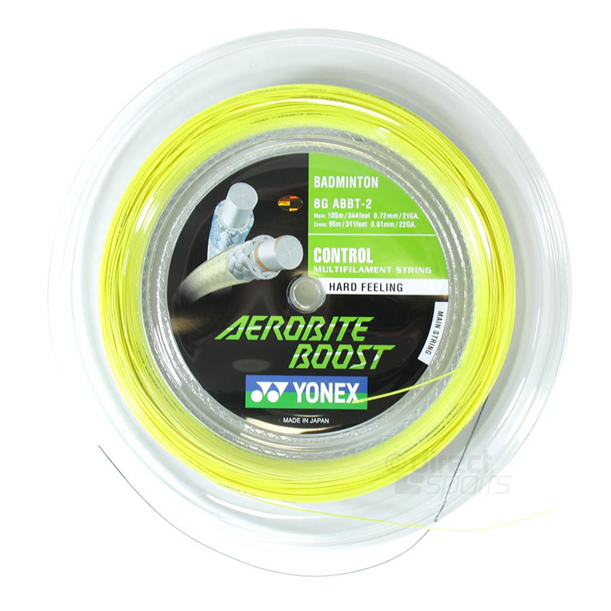 Yonex AeroBite Boost Hybrid Badminton String (200m Reel) Yellow-Dark Grey